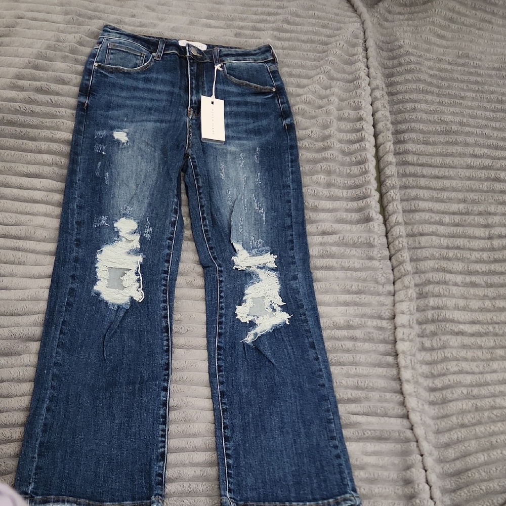 Stylish Distressed Blue Women's Flare Jeans